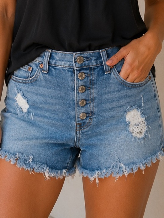 GAP Pants - Y2K High Rise Button Fly Distressed Denim Shorts Size 3/4 Short Light Wash